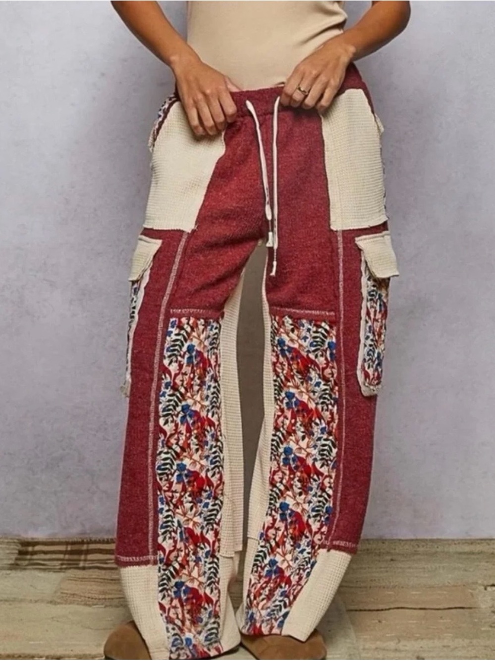 POL Patchwork Quilted Thermal Drawstring Pants Sweatpants size Small - Picture 2 of 9